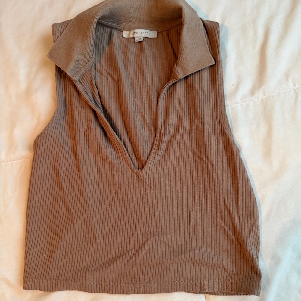 Love Tree Women's Brown Ribbed Tank Top